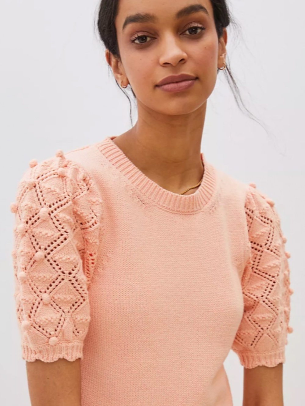 Anthropologie Theresa Pommed Puffed Sleeve White Sweater Tee Top NWT  S